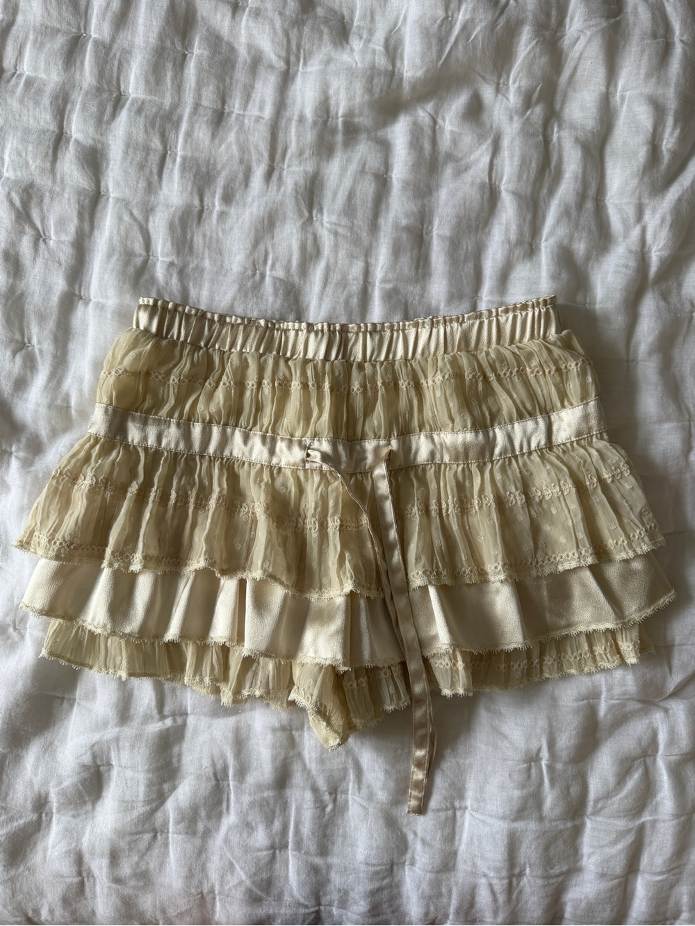 Free people Women's Ruffle Layered Satin-Trim Shorts in Cream
